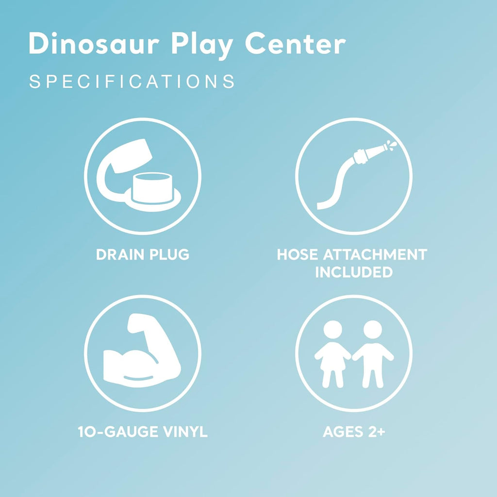 Inflatable Dinosaur Play Center Outdoor Playhouse Inflatable Water Park with Kid Pool Slide, Water Sprayer, Waterfall, and 6 Balls, Multicolor